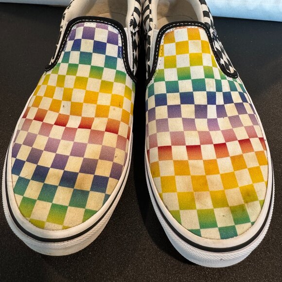 Rainbow Check Vans Slip-On | Youth 5Y Happy Pride Month!  fit ladies 7 - Picture 4 of 8
